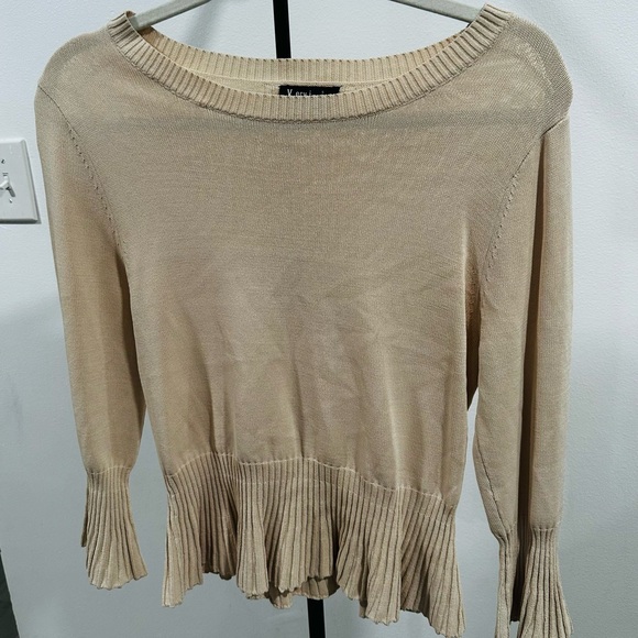 Very J Sweaters - V eri j Beige Knit Sweater with Pleated Hem